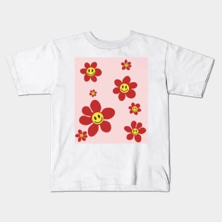 pattern flower emoji happy red pink yellow Kids T-Shirt